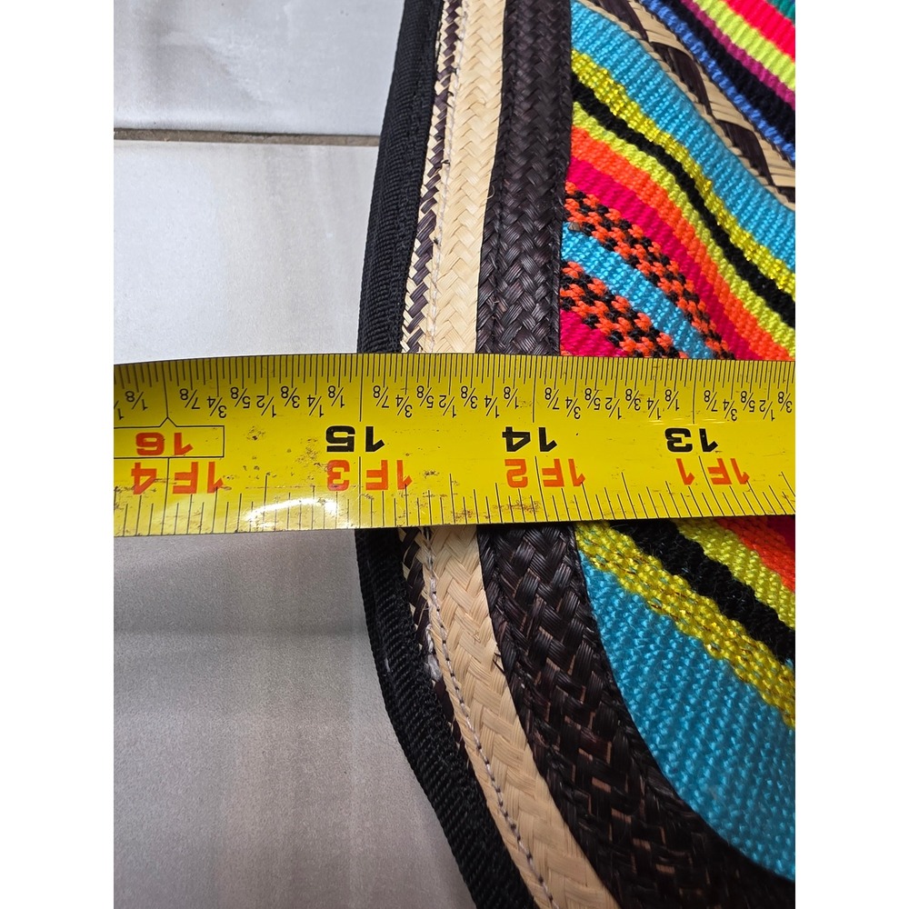 Boho Woven Straw Striped Tote Bag Multi Color Embroidered Floral Wooden F1 - Picture 12 of 16